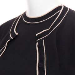 ALAIA black beige virgin wool blend contrast trim cardigan sleeveless top M