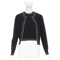 ALAIA black beige virgin wool blend contrast trim cardigan sleeveless top M