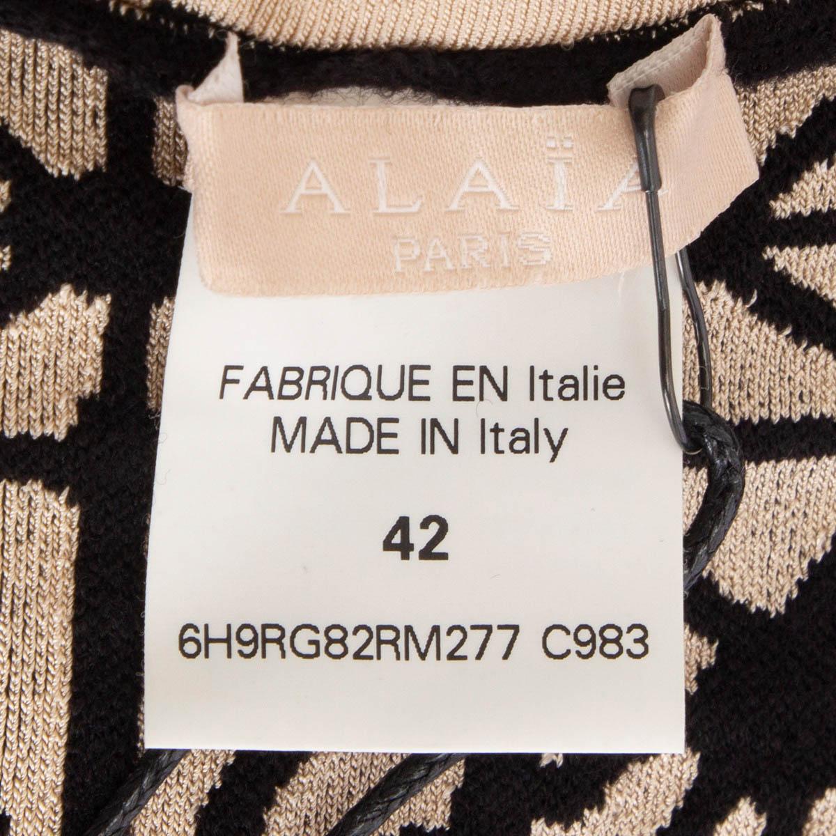 ALAIA Schwarzes beigefarbenes GEOMETRIC JACQUARD FLARED Kleid aus Viskose 2016 im Angebot 2