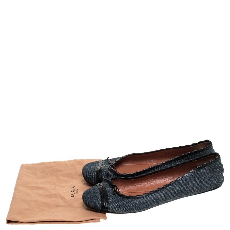 Alaia Black/Blue Denim Bow Ballet Flats Size 37 For Sale 1