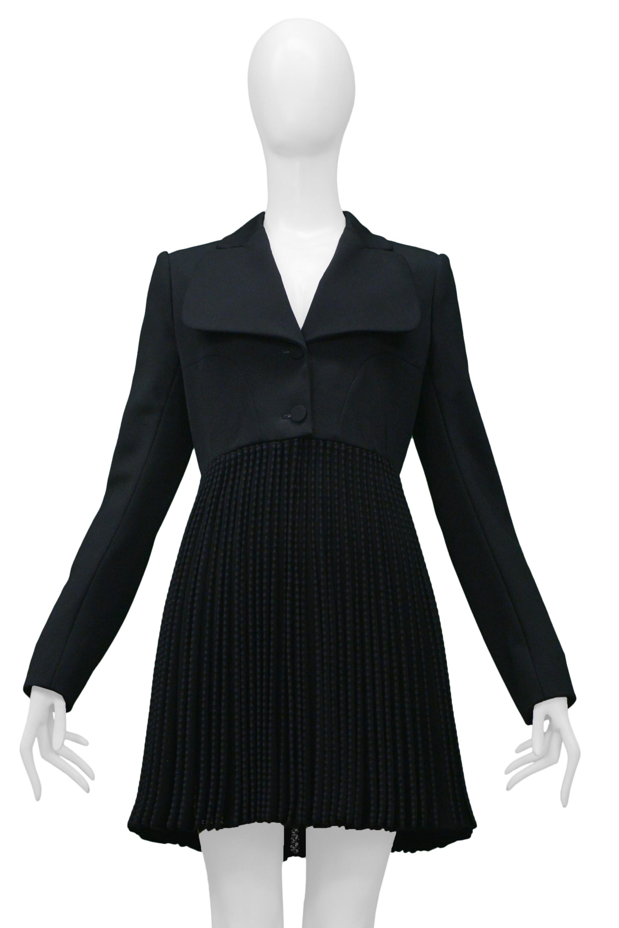 Alaia Black Coat With Pleated Lace Skirt In Excellent Condition In Los Angeles, CA