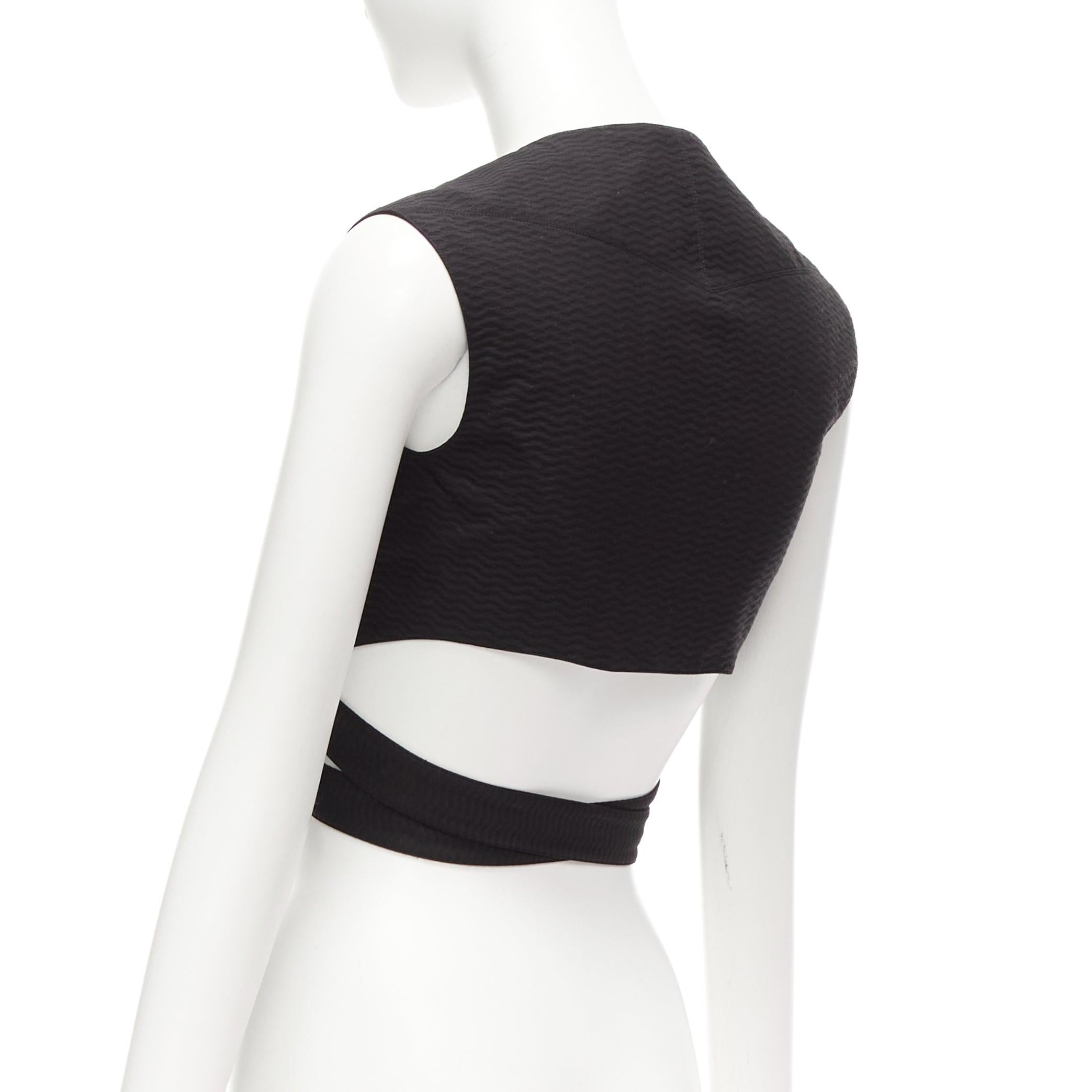ALAIA black cotton textured jacquard wrap tie belt buckle crop top FR36 S For Sale 2