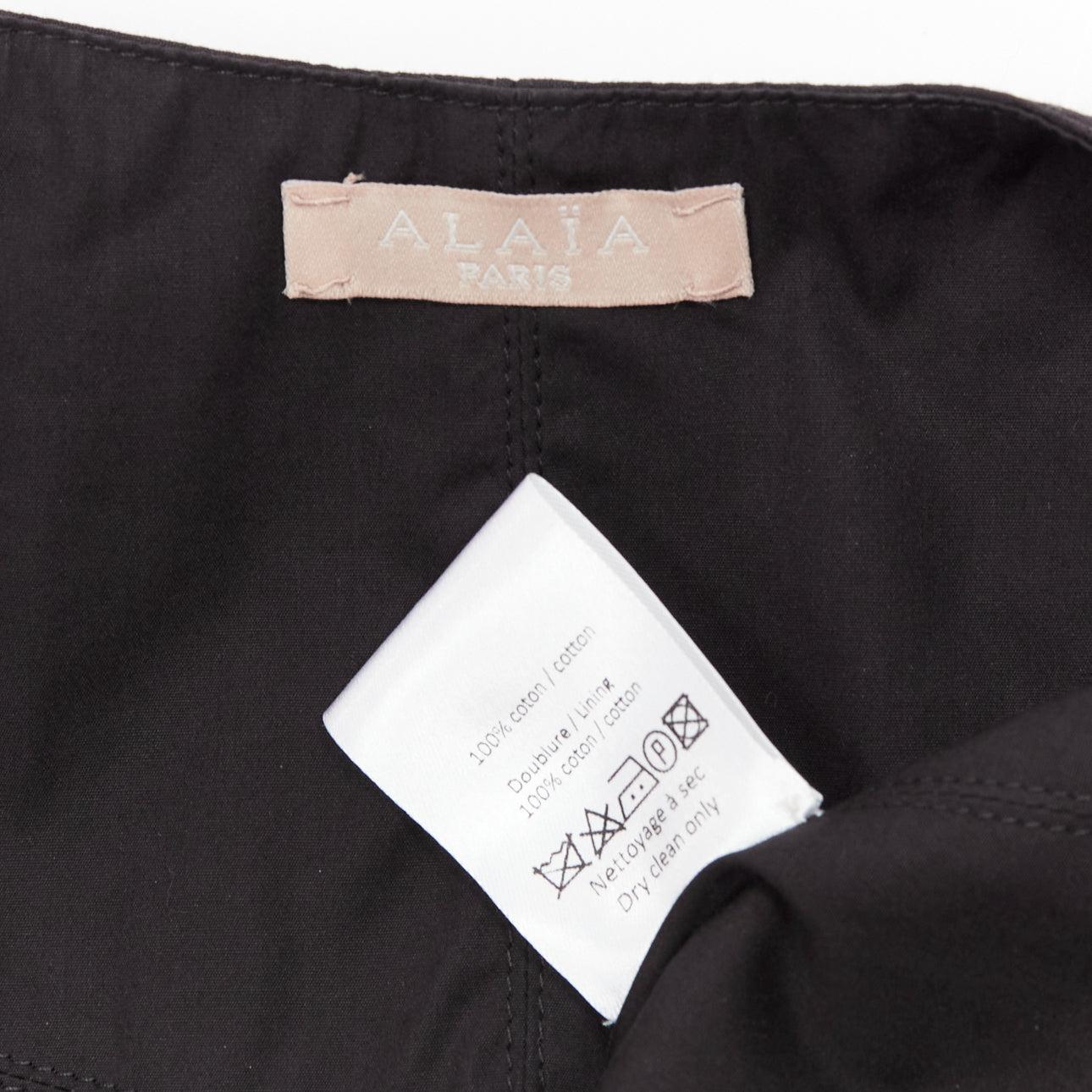 ALAIA black cotton textured jacquard wrap tie belt buckle crop top FR36 S For Sale 4