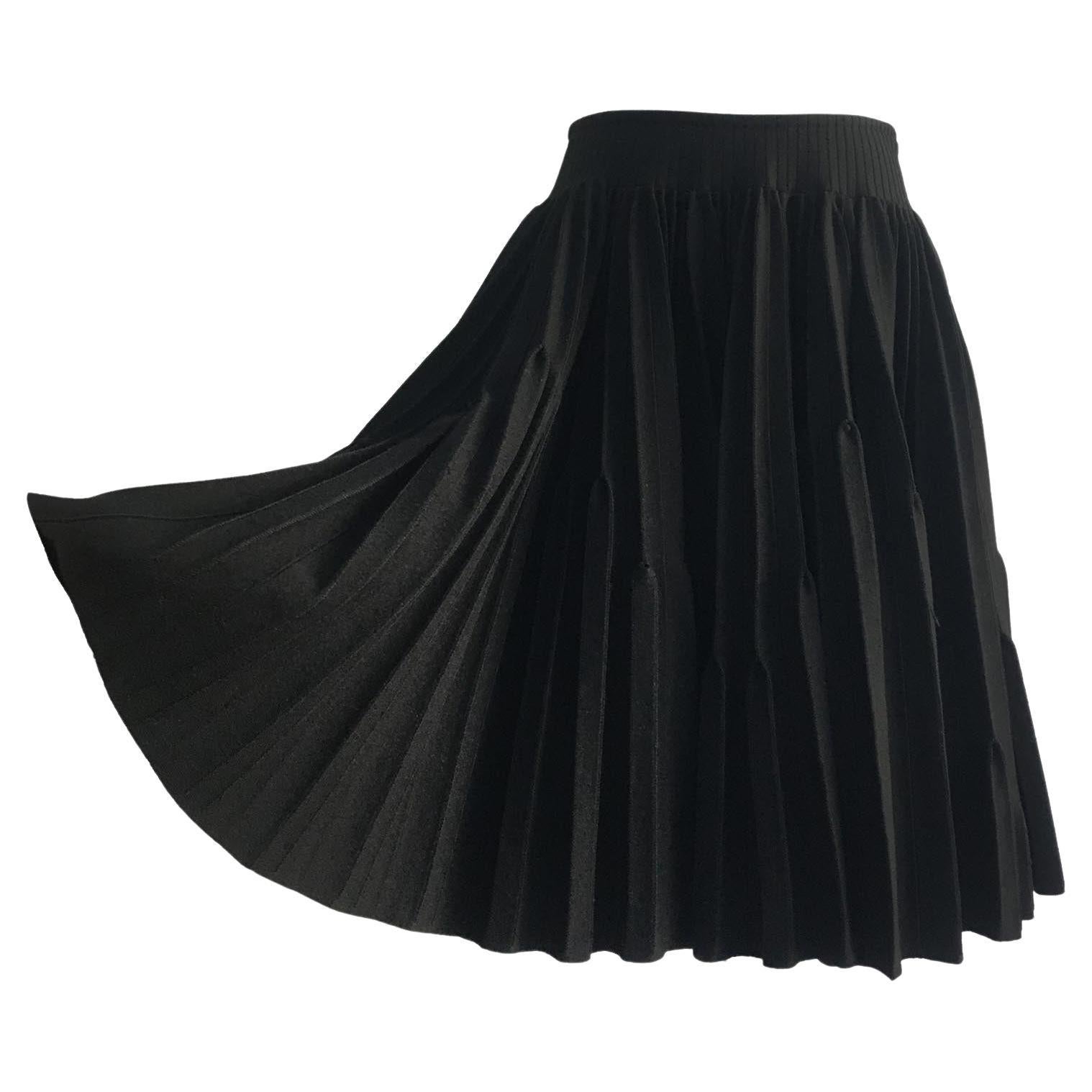 Alaia Black Double Pleated Volume Skirt 1990s For Sale
