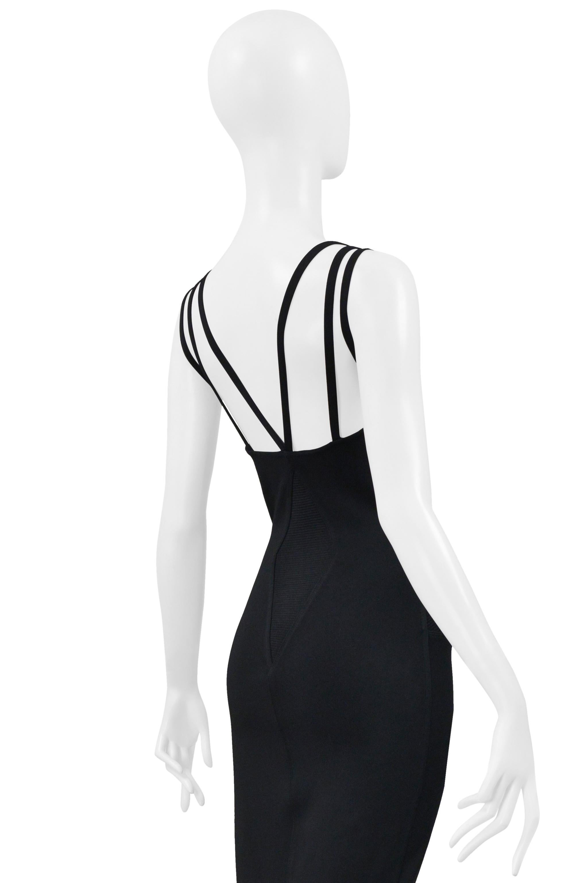 Alaia Schwarzes Abendkleid mit Spitzensaum und mehreren Trägern 1990 im Angebot 7