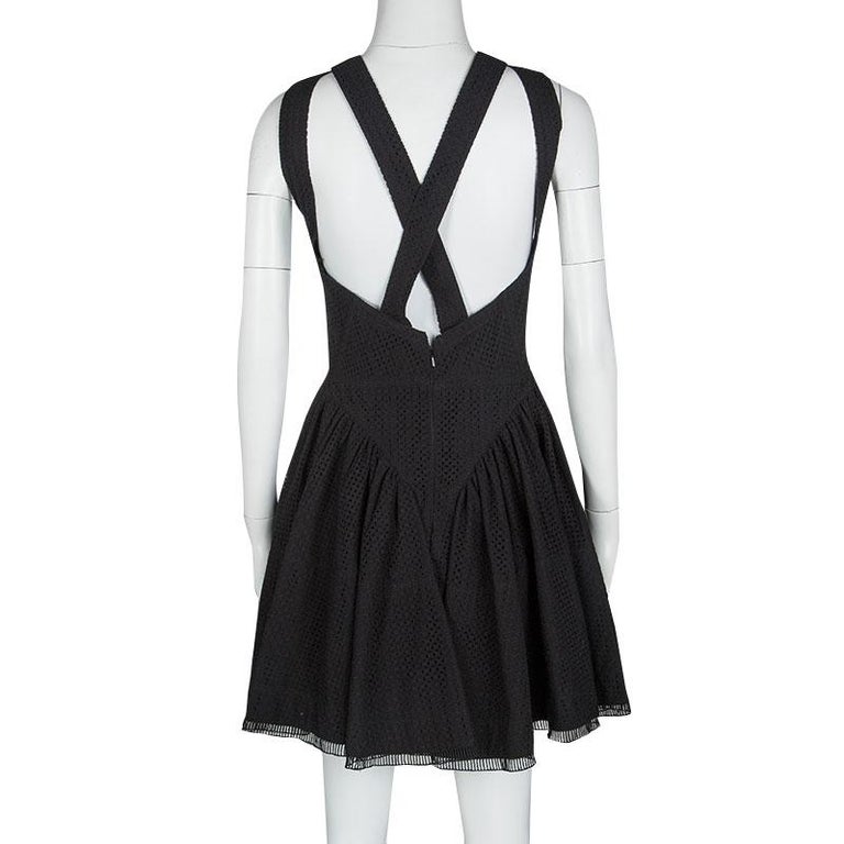 Alaia Black Eyelet Embroidered Cotton Cross Back Sleeveless Dress L For ...