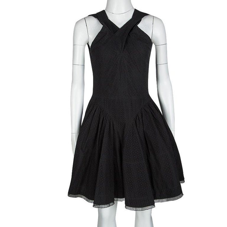 Alaia Black Eyelet Embroidered Cotton Cross Back Sleeveless Dress L For ...