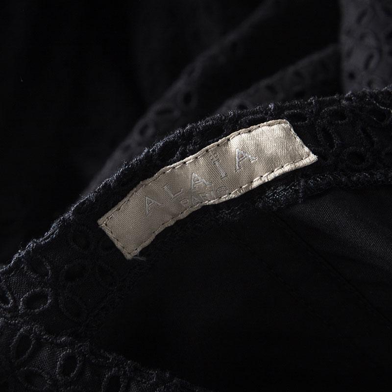 Alaia Black Eyelet Embroidered Cotton Cross Back Sleeveless Dress L 1