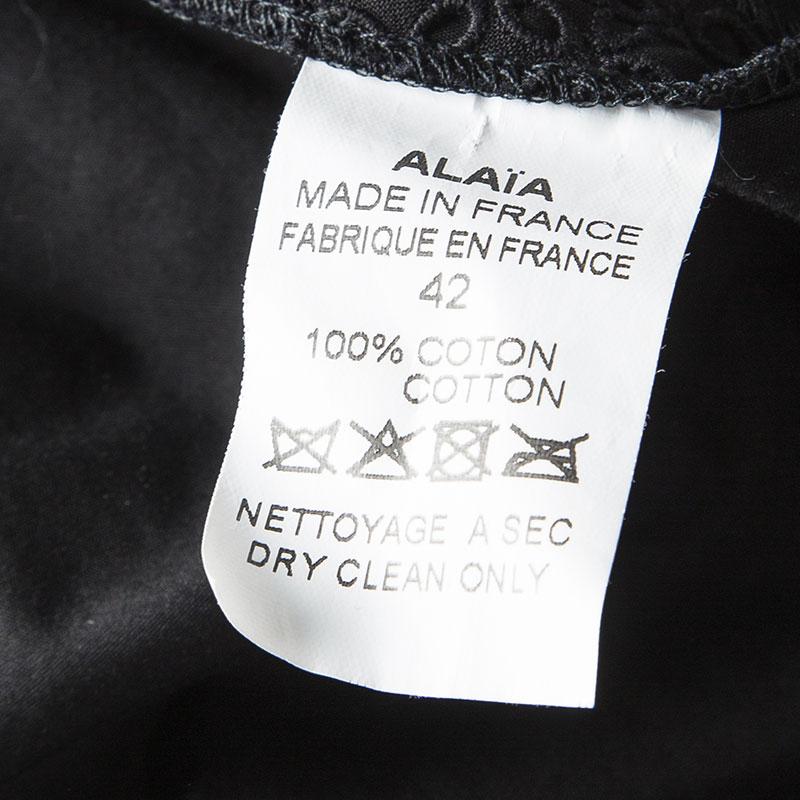Alaia Black Eyelet Embroidered Cotton Cross Back Sleeveless Dress L 2