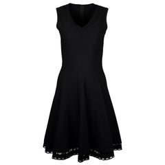 Alaia Black Fit & Flare V Neck Sleeveless Dress W/ Crochet Hem Sz IT42