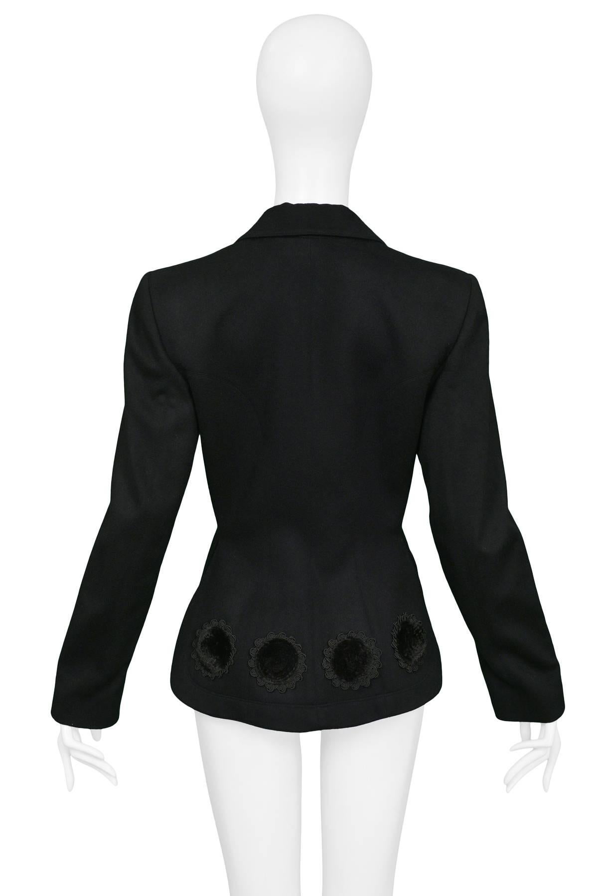 Vintage Alaia Black Fitted Wool Blazer with Velvet Applique NWOT 1991 In New Condition For Sale In Los Angeles, CA