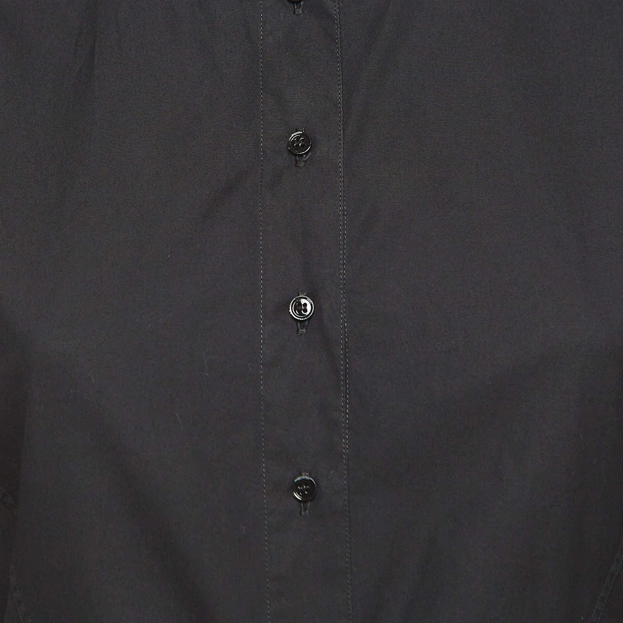 Alaia Black Gathered Cotton Long Sleeve Mini Shirt Dress L In Good Condition In Dubai, Al Qouz 2