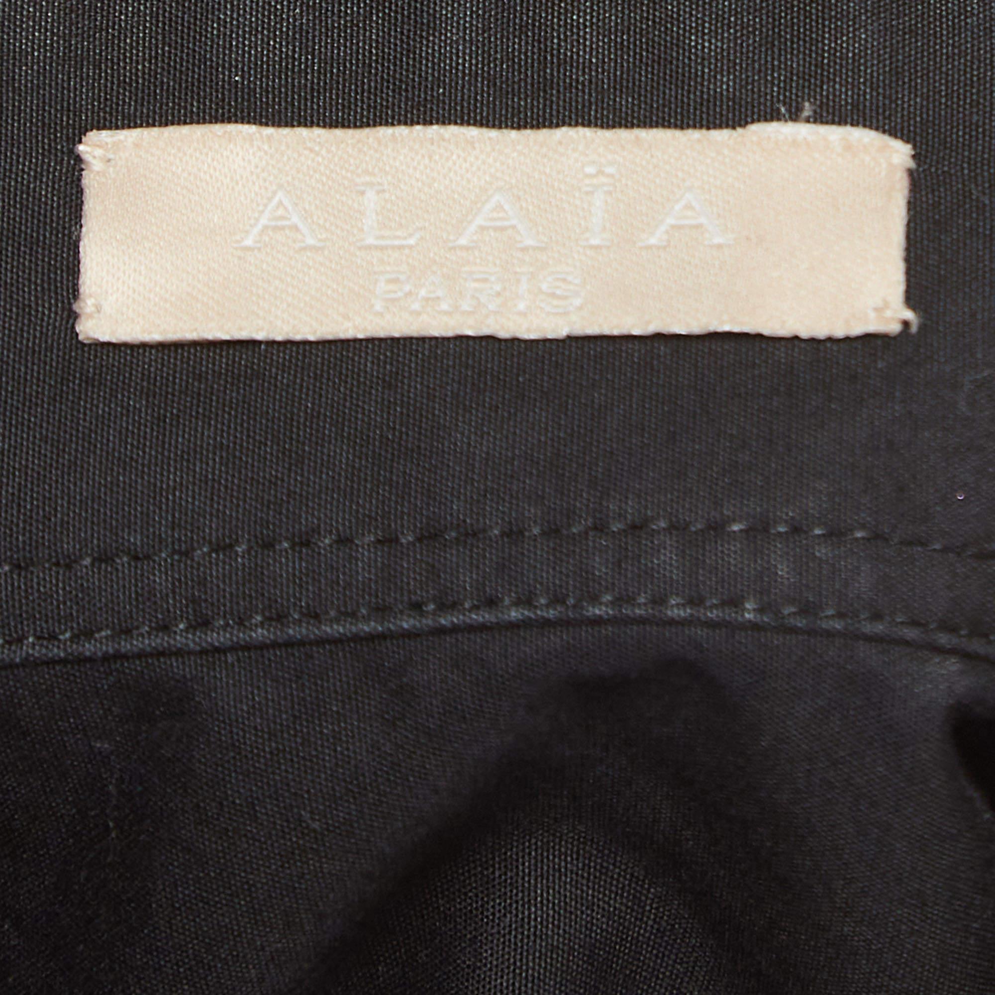 Alaia Black Gathered Cotton Long Sleeve Mini Shirt Dress L 1