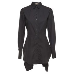 Alaia Black Gathered Cotton Long Sleeve Mini Shirt Dress L