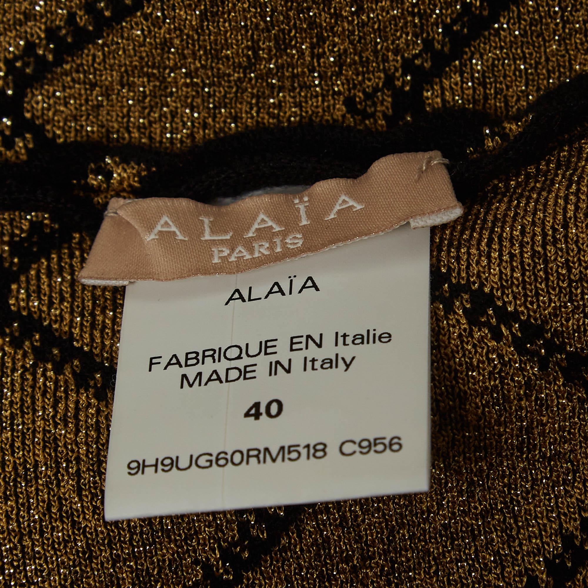 Women's Alaia Black/Gold Chevron Pattern Lurex Knit Vest M