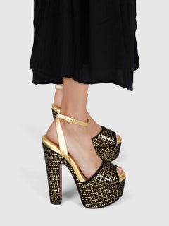 Alaïa Black & Gold Suede Laser Cut Platform Heels Size IT 38.5