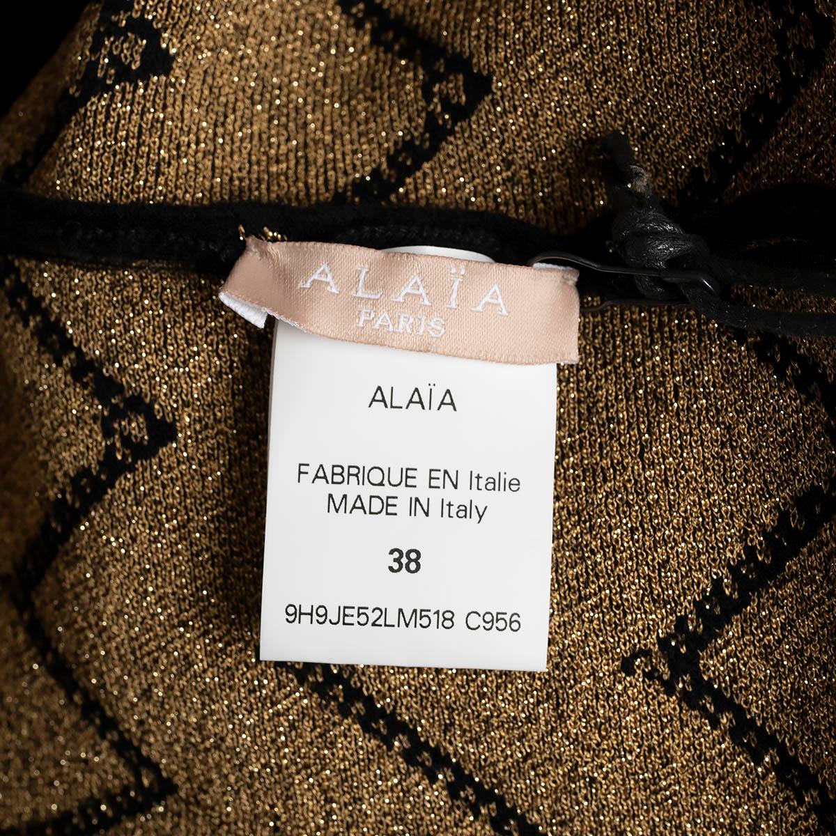 ALAIA black & gold wool 2019 NAZARE CHEVRON DRAPED MIDI Skirt 38 S For Sale 2
