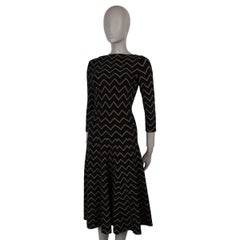 ALAIA black & gold wool 2019 NAZARE CHEVRON KNIT MIDI Dress 36 XS