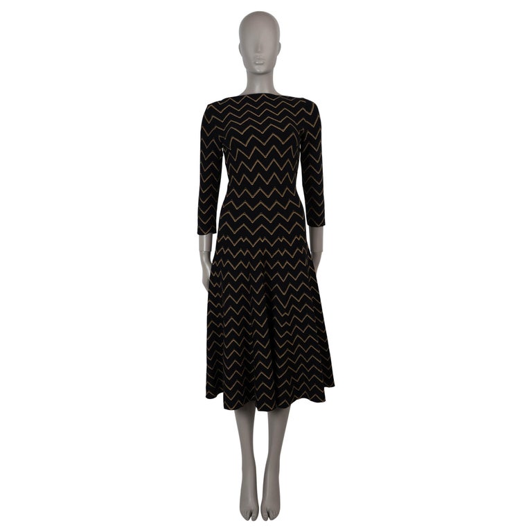 ALAIA black and gold wool 2019 NAZARE CHEVRON KNIT MIDI Dress 36 XS For  Sale at 1stDibs