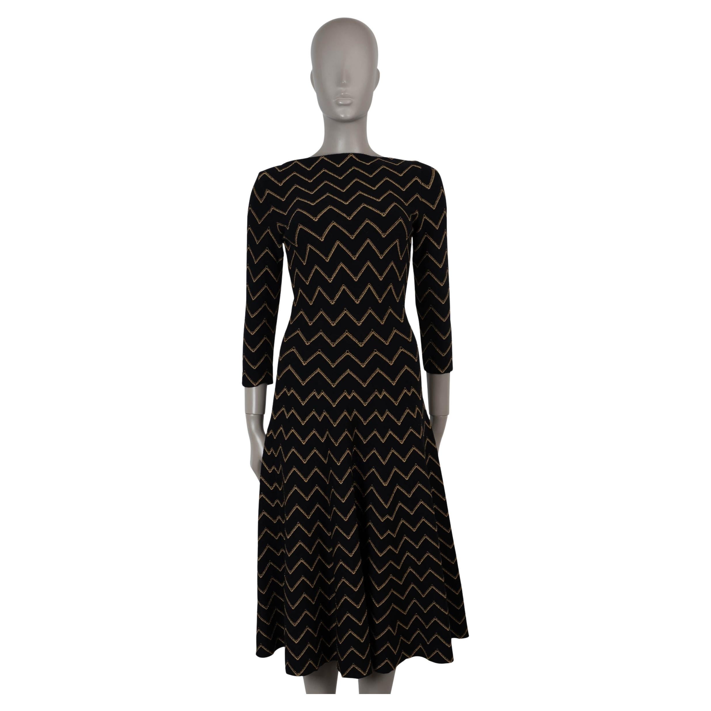 ALAIA black & gold wool 2019 NAZARE CHEVRON KNIT MIDI Dress 36 XS