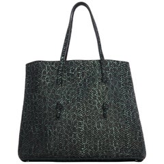 ALAIA black green abstract croc print emboss textured python shopper tote bag