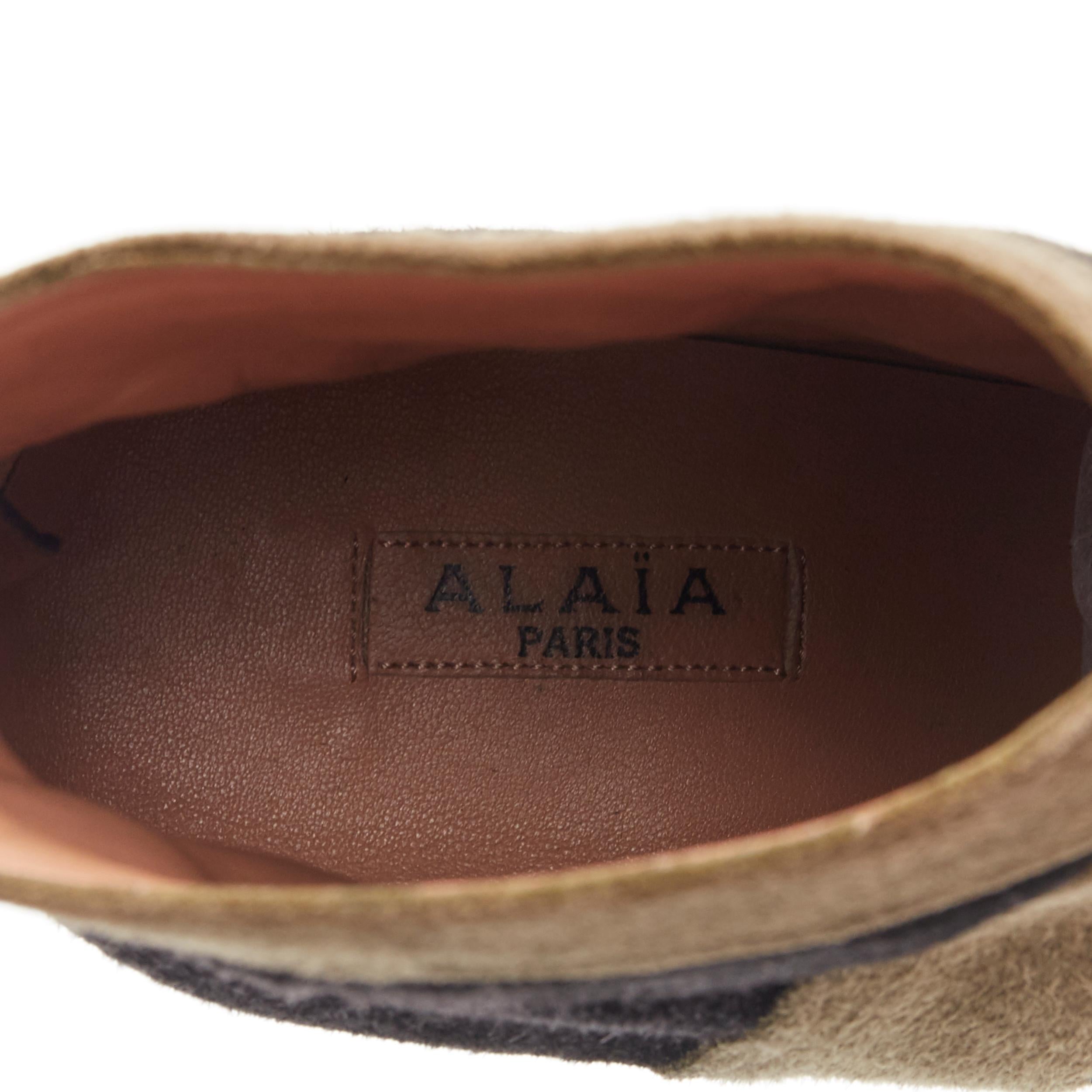 ALAIA black green suede leather cross strap platform high heel ankle bootie EU36 5