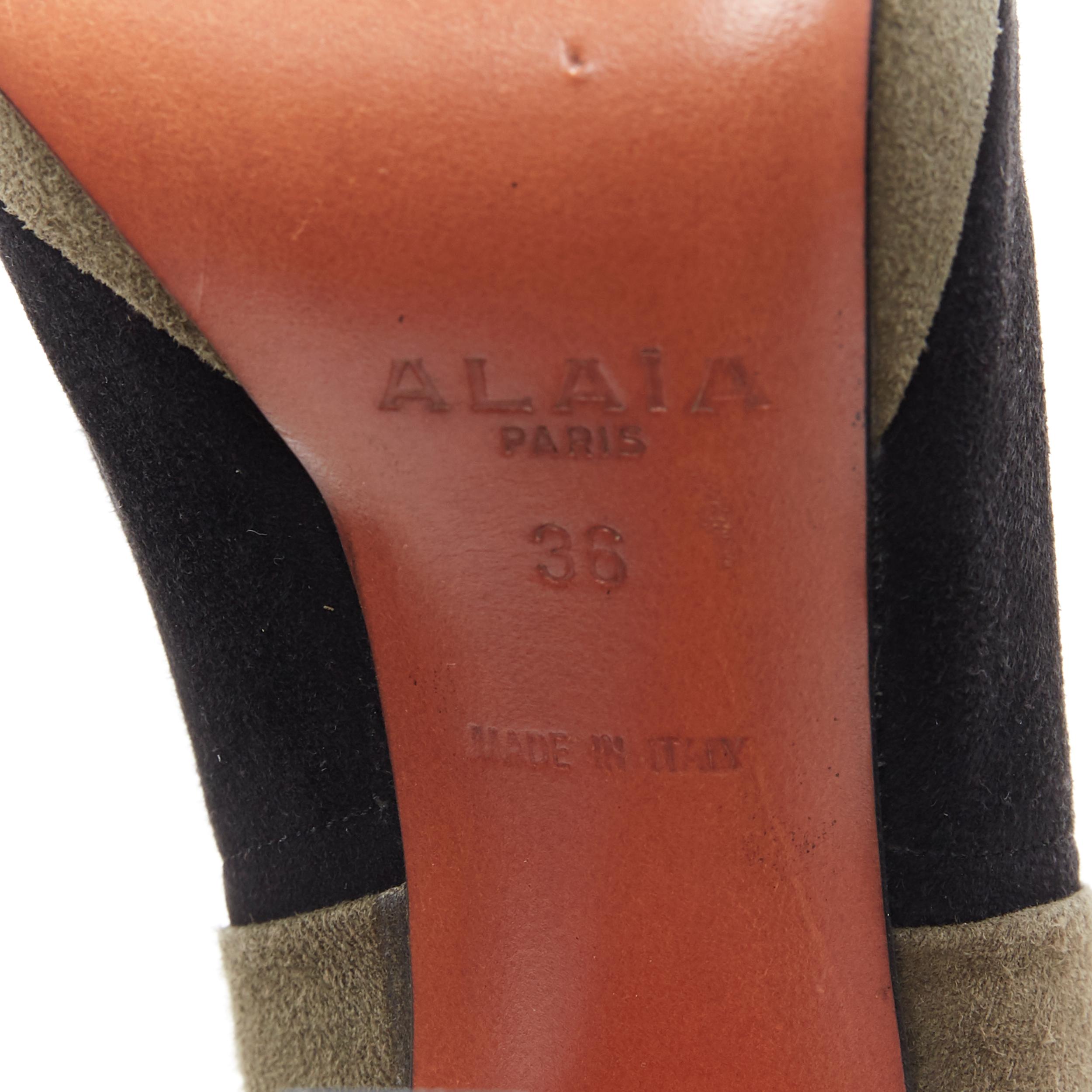 ALAIA black green suede leather cross strap platform high heel ankle bootie EU36 6