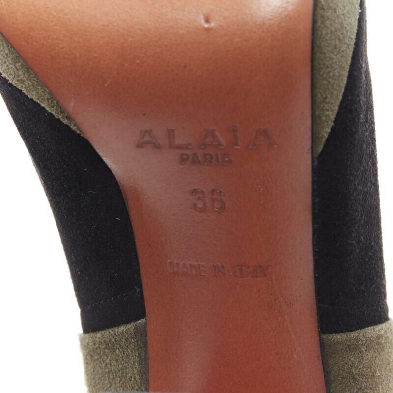 ALAIA bottines à talon haut en cuir velours noir vert avec sangles croisées EU36 en vente 7