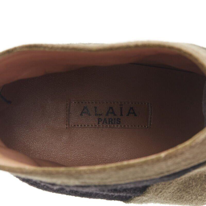 ALAIA bottines à talon haut en cuir velours noir vert à plateforme croisée EU36 en vente 6