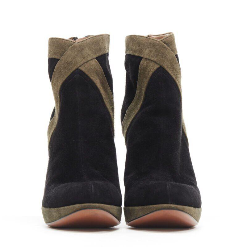 Noir ALAIA bottines à talon haut en cuir velours noir vert à plateforme croisée EU36 en vente