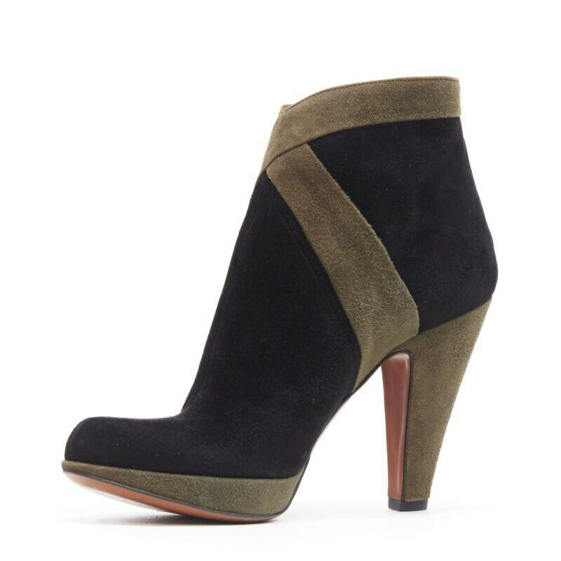 ALAIA bottines à talon haut en cuir velours noir vert à plateforme croisée EU36 Bon état - En vente à Hong Kong, NT