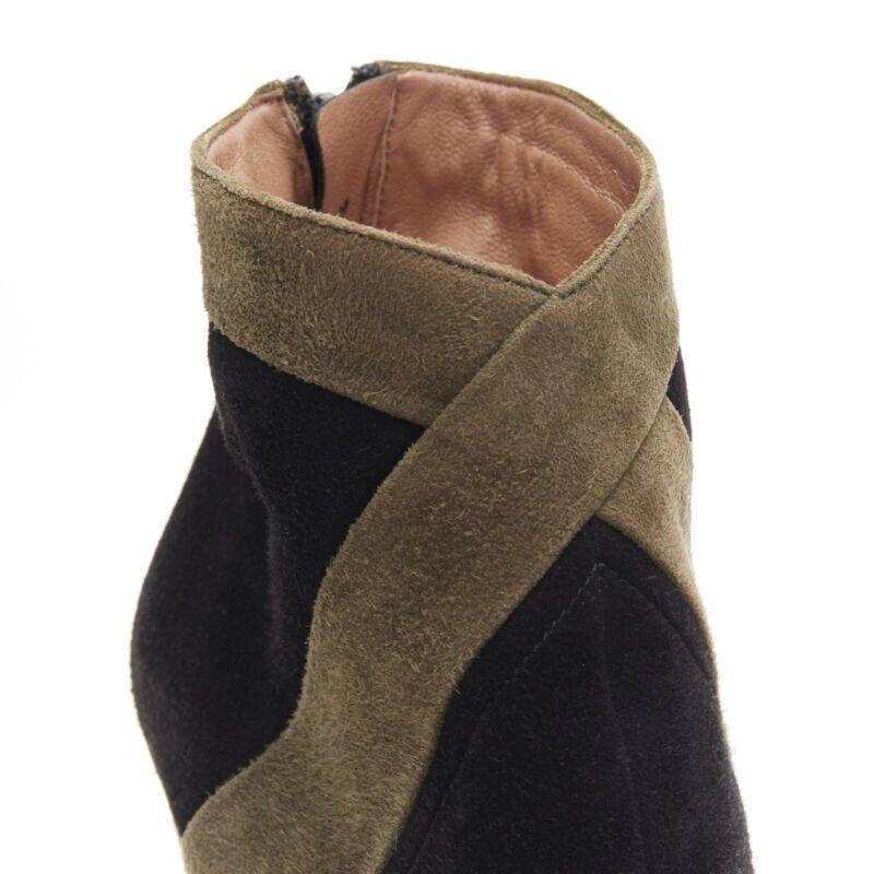 ALAIA bottines à talon haut en cuir velours noir vert à plateforme croisée EU36 en vente 4
