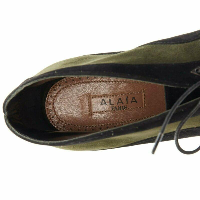 ALAIA bottines en cuir velours vert noir avec lacets et plateforme EU37 en vente 5