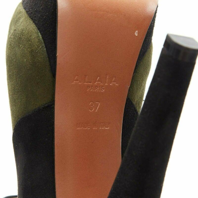 ALAIA bottines en cuir velours vert noir avec lacets et plateforme EU37 en vente 6