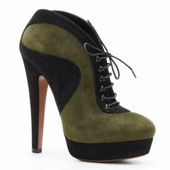 ALAIA black green suede leather lace up platform ankle bootie EU37
