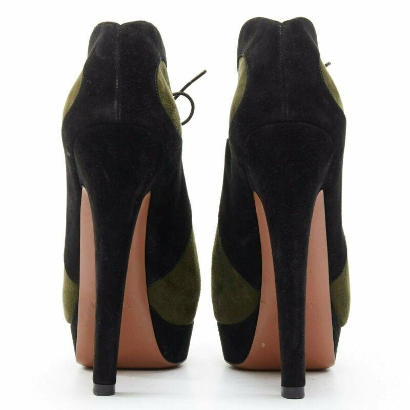ALAIA bottines en cuir velours vert noir avec lacets et plateforme EU37 Pour femmes en vente