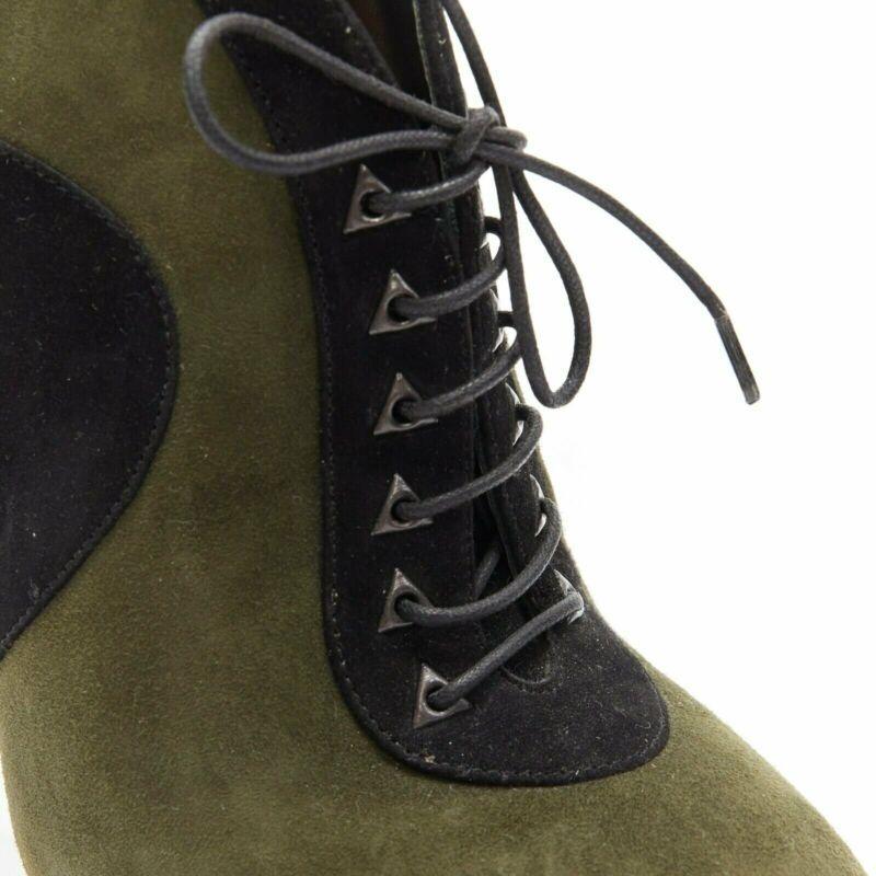 ALAIA bottines en cuir velours vert noir avec lacets et plateforme EU37 en vente 3