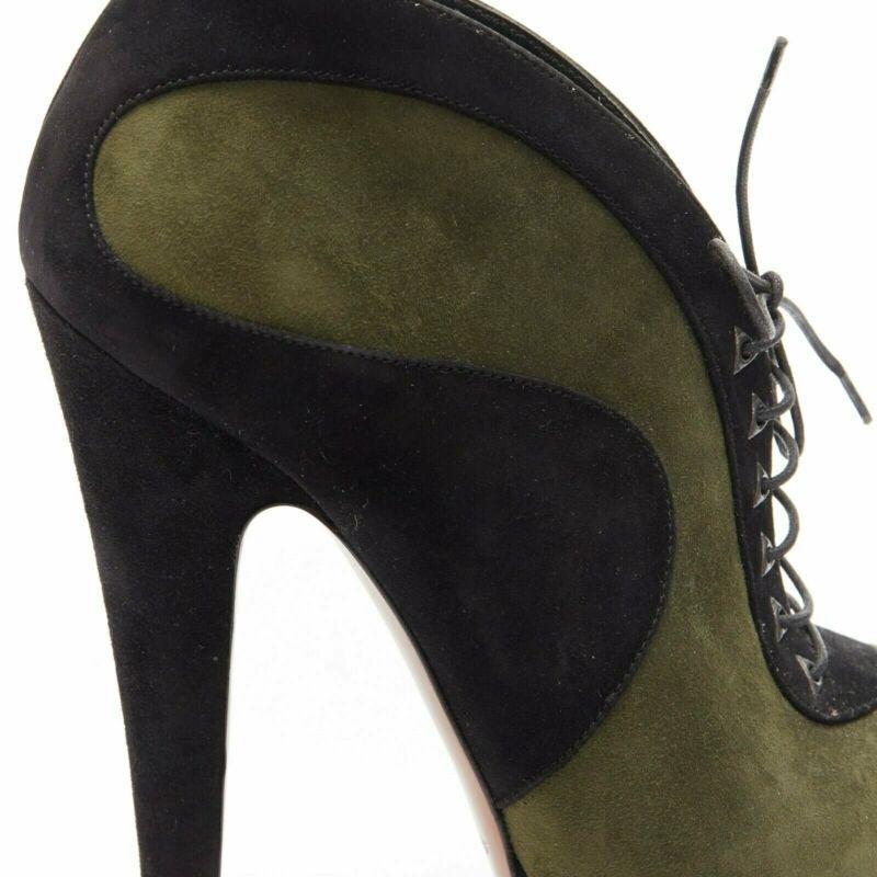 ALAIA black green suede leather lace up platform ankle bootie EU37 For Sale 4