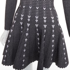ALAIA black grey virgin wool blend dot graphic skater fit flared dress FR36 S
