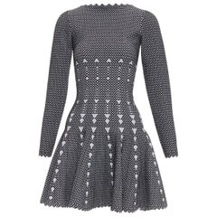 ALAIA nero grigio misto lana vergine con grafica a pois abito svasato FR36 S