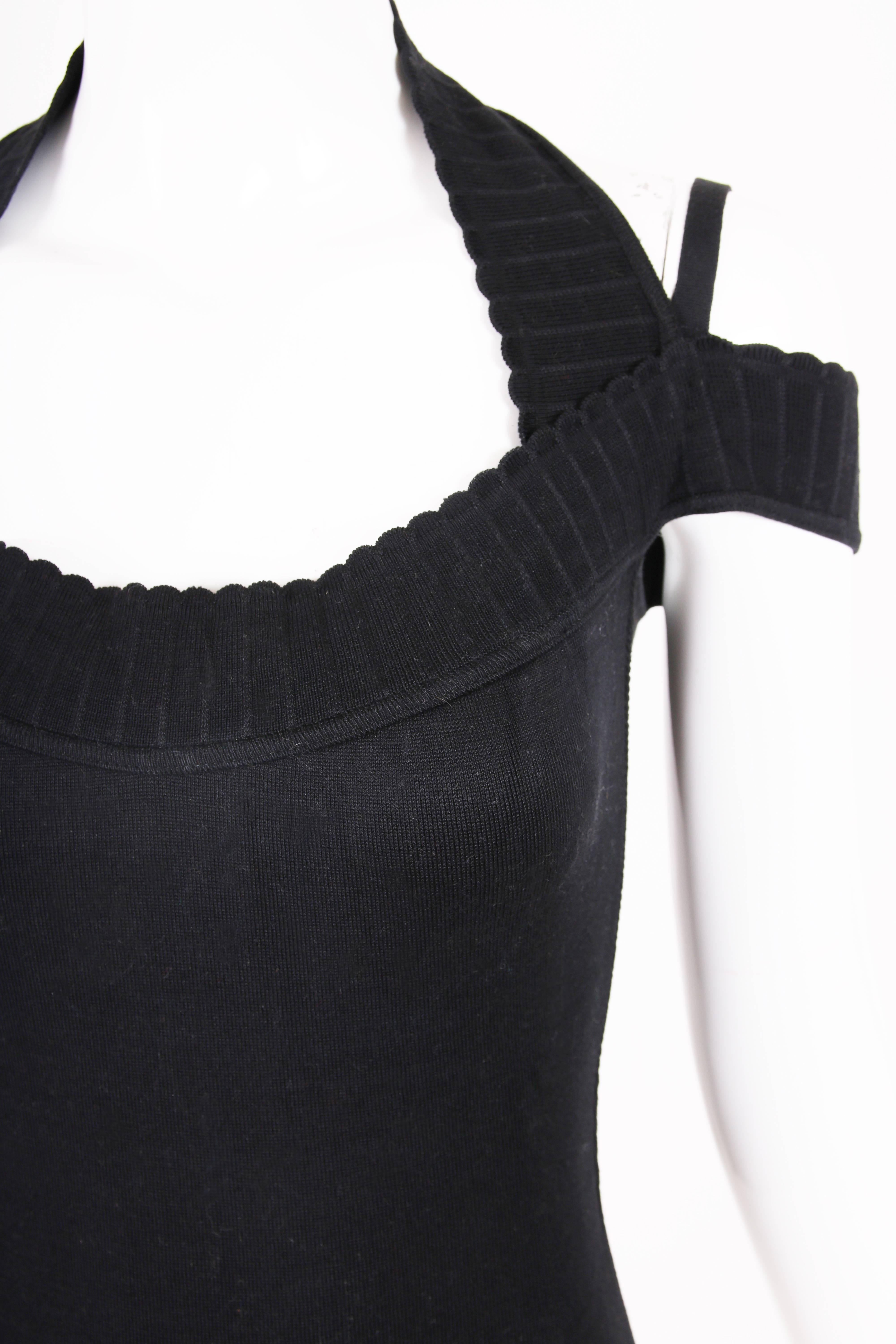 Alaia Black Halter Stretch Bodysuit W/Scallop Hem In Excellent Condition For Sale In Studio City, CA