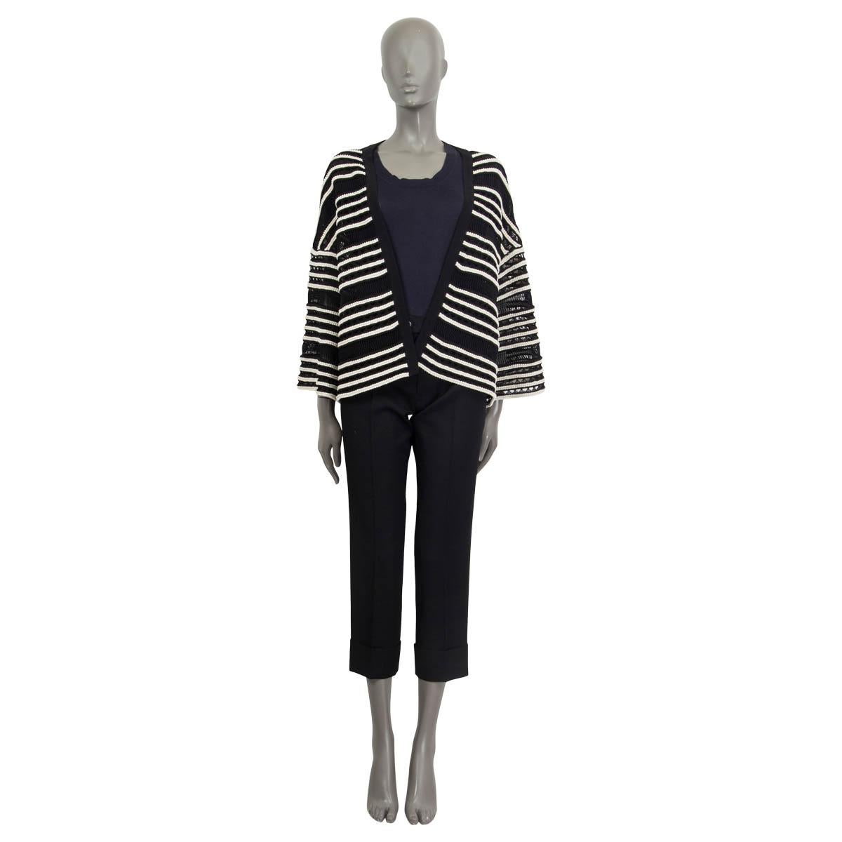 100% authentic Alaia striped crochet open cardigan in black and white cotton (79%) and polyamide (21%). Unlined. Has been worn and is in excellent condition.

Measurements
Tag Size	40
Size	M
Shoulder Width	61cm (23.8in)
Bust	108cm (42.1in) to 120cm
