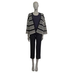 ALAIA black & ivory cotton STRIPED OPEN VIVENNE CROCHET Jacket 40 M