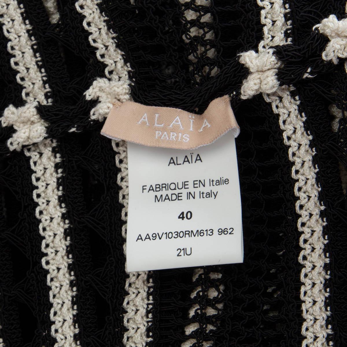Women's ALAIA black & ivory cotton STRIPED OPEN VIVENNE CROCHET Jacket 40 M For Sale