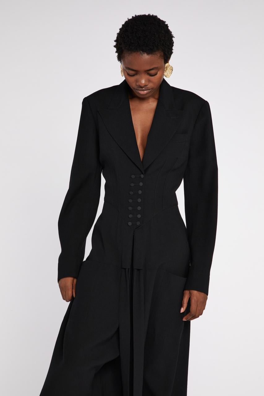 Alaïa Tuta nera con vita arricciata A/I 1988 in vendita 5