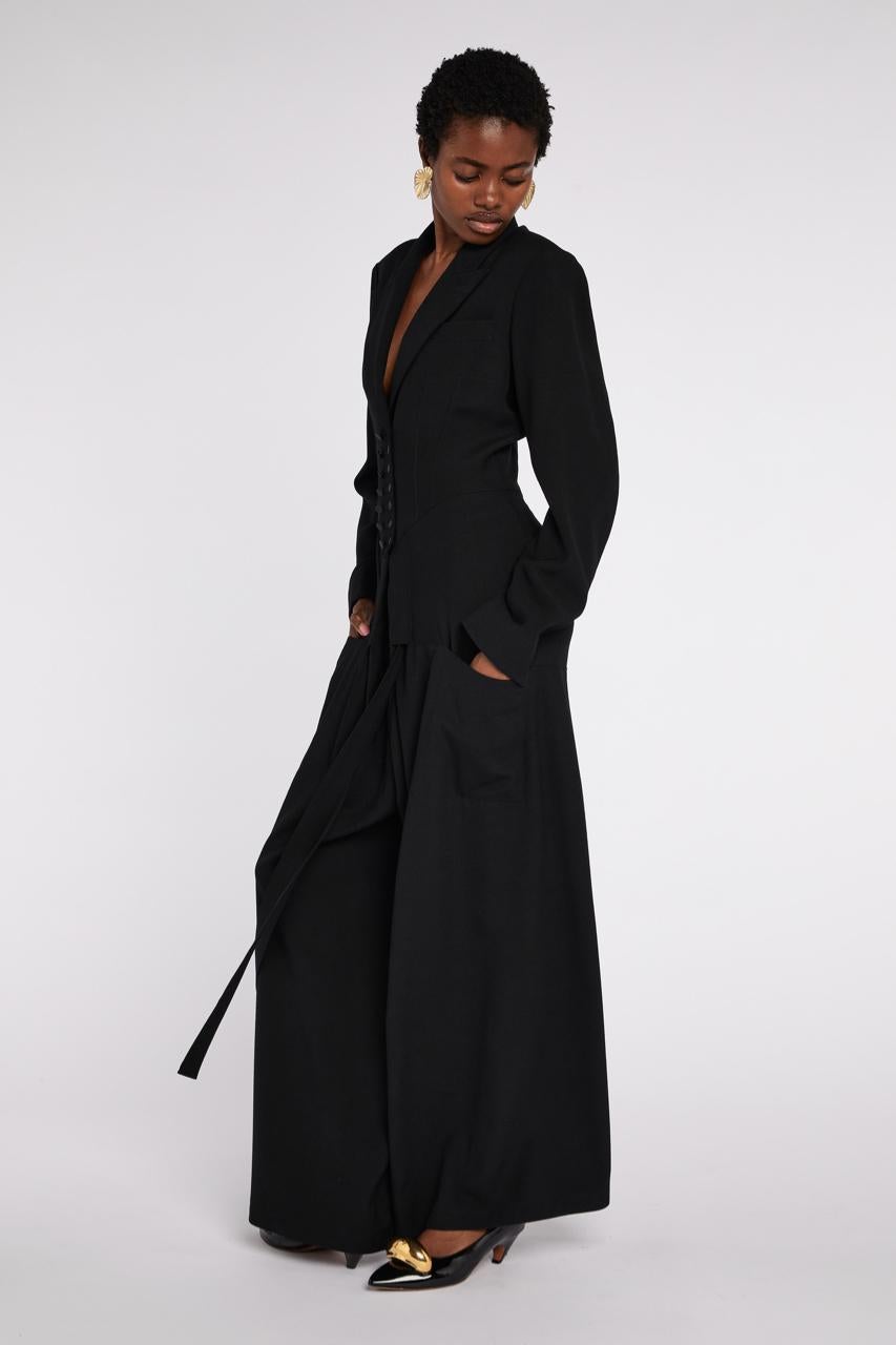 Nero Alaïa Tuta nera con vita arricciata A/I 1988 in vendita