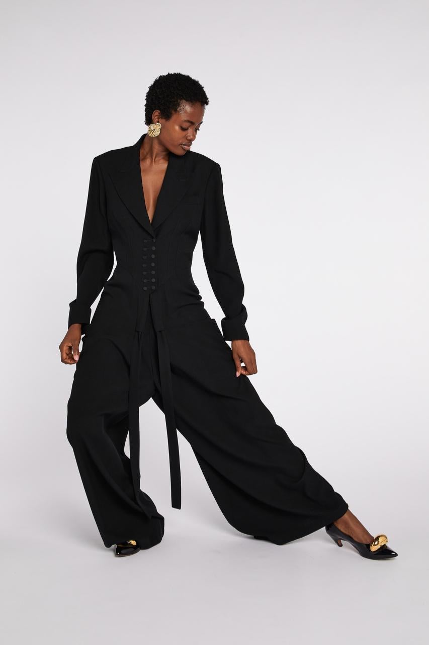 Alaïa Tuta nera con vita arricciata A/I 1988 In condizioni ottime in vendita a London, GB