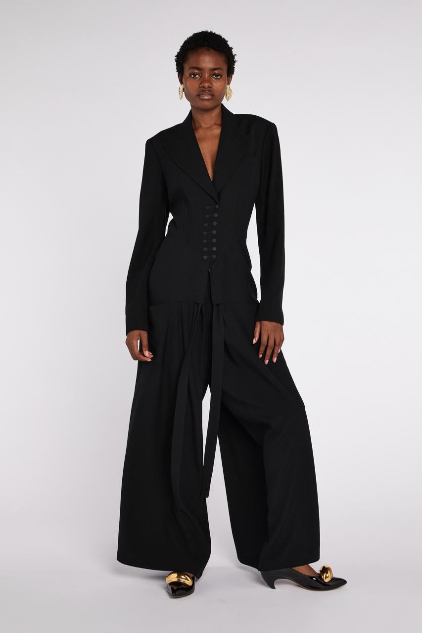 Alaïa Tuta nera con vita arricciata A/I 1988 in vendita 1
