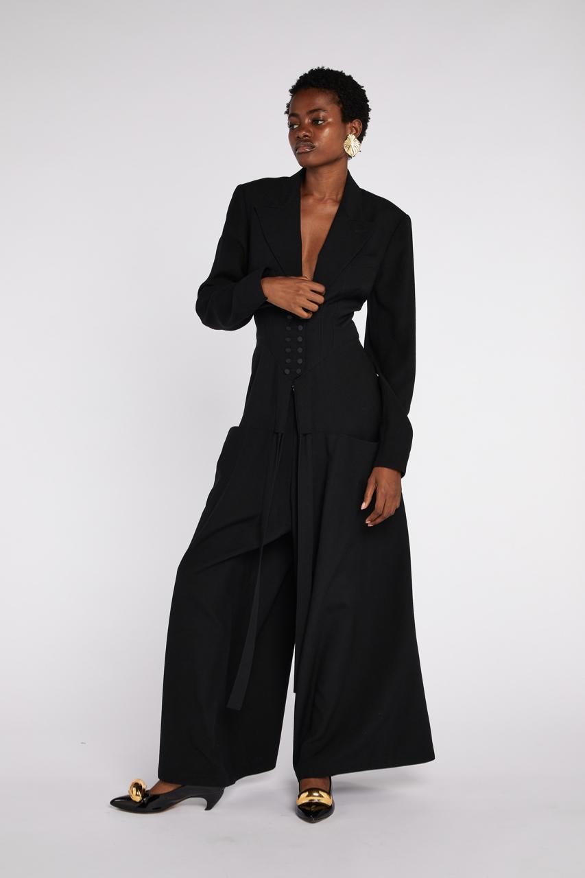 Alaïa Tuta nera con vita arricciata A/I 1988 in vendita 4