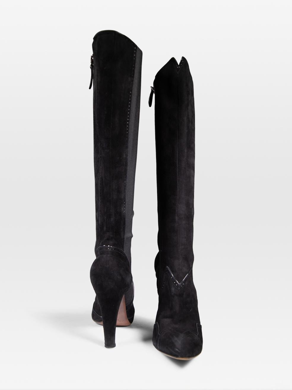 Noir Alaïa Black Knee High Suede Heel Boots Size IT 39 en vente